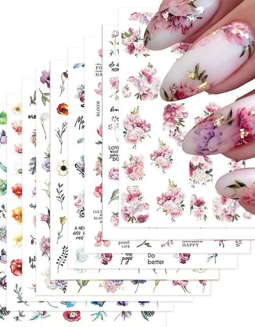 Load image into Gallery viewer, 9 Sheets Flower Nail Art Stickers Decals 3D Self-Adhesive Nail Decals Spring Floral
