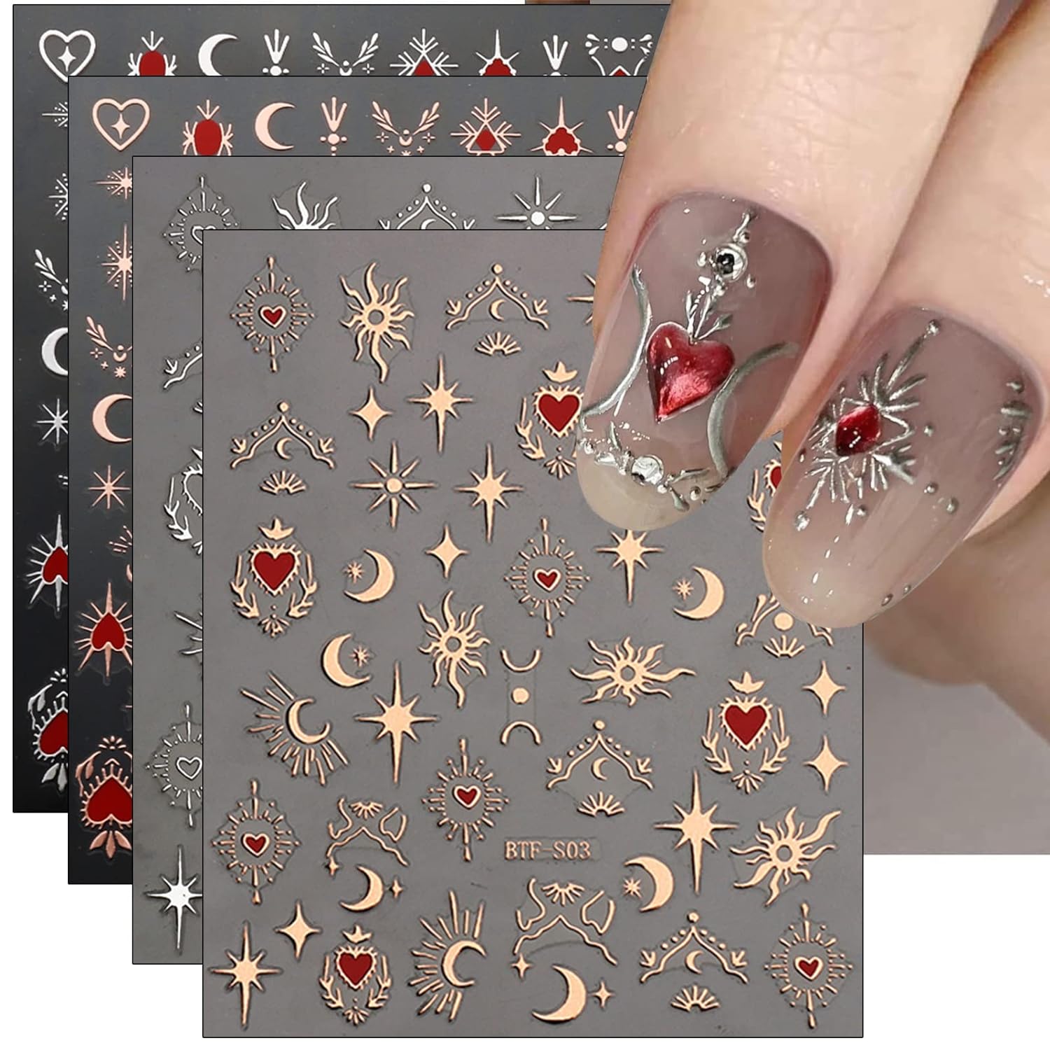 9 Sheets Moon Star Nail Art Stickers Decals Self-Adhesive Pegatinas Uñas Sun Nail Supplies