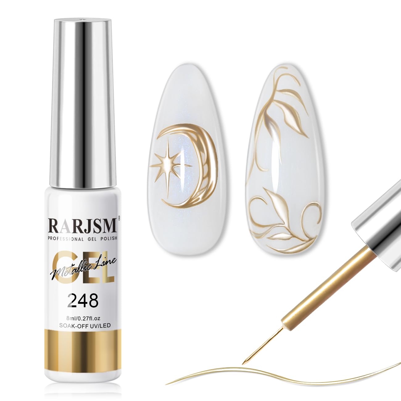 Metallic Nail Art Gel Liner Bronze Gold Mirror Chrome 3D Effect Gel Nail Polish 8ml