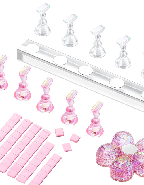 Load image into Gallery viewer, Nail Stand for Press On Nails Display Practice Art Magnetic Fake Nail Holder, Clear/Pink
