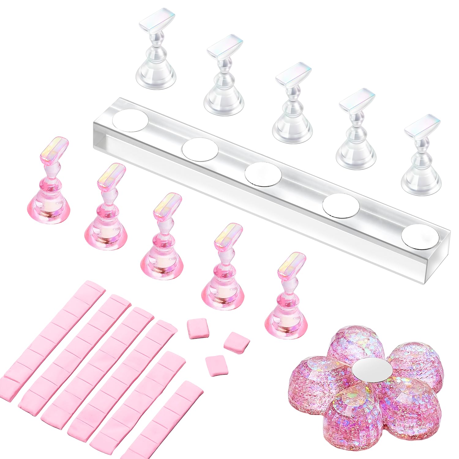 Nail Stand for Press On Nails Display Practice Art Magnetic Fake Nail Holder, Clear/Pink