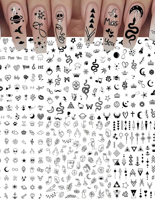 Load image into Gallery viewer, 6 Sheets Self-Adhesive Snake Heart Moon Star Nail Art Sticker Decals, Abstract Lady Face Nail Stickers
