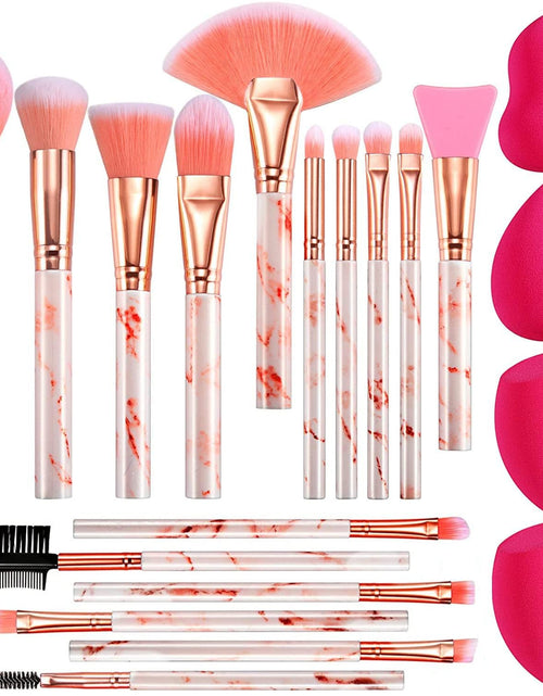 Load image into Gallery viewer, Professional Makeup Brushes Set 16PCS Marble Handle with 4PCs Sponge Blenders, Pink

