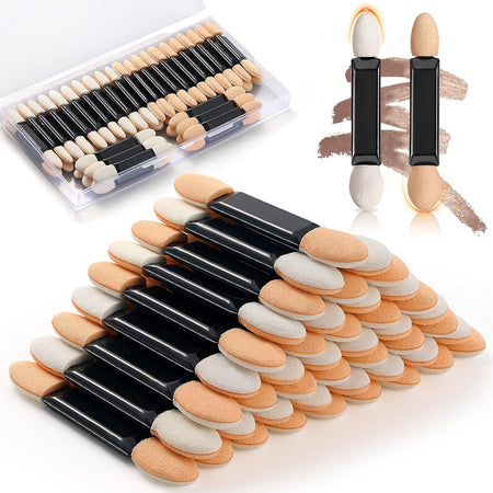 50pcs Disposable Eyeshadow Brush with A Container Sponge Makeup Applicators Cosmetic Tool Dual Sides Eye Shadow Brush