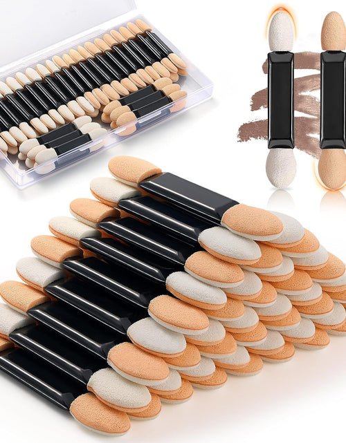 Load image into Gallery viewer, 50pcs Disposable Eyeshadow Brush with A Container Sponge Makeup Applicators Cosmetic Tool Dual Sides Eye Shadow Brush
