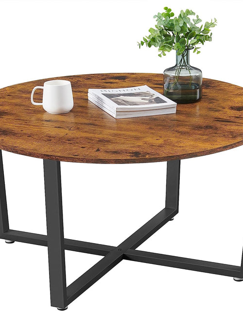 Load image into Gallery viewer, Coffee Table - Distressed Gray Oak Finish, Round, Black Metal Frame, Beige, Wood, Rustic

