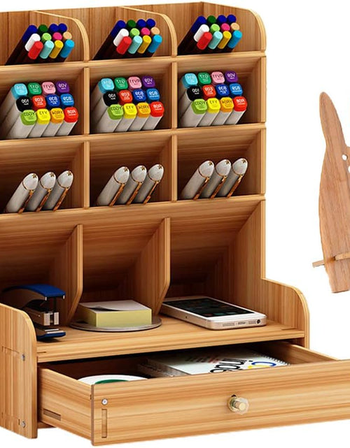 Load image into Gallery viewer, Wooden Desk Organizer, Multi-Functional DIY Pen Holder Storage Box Desktop Stationary
