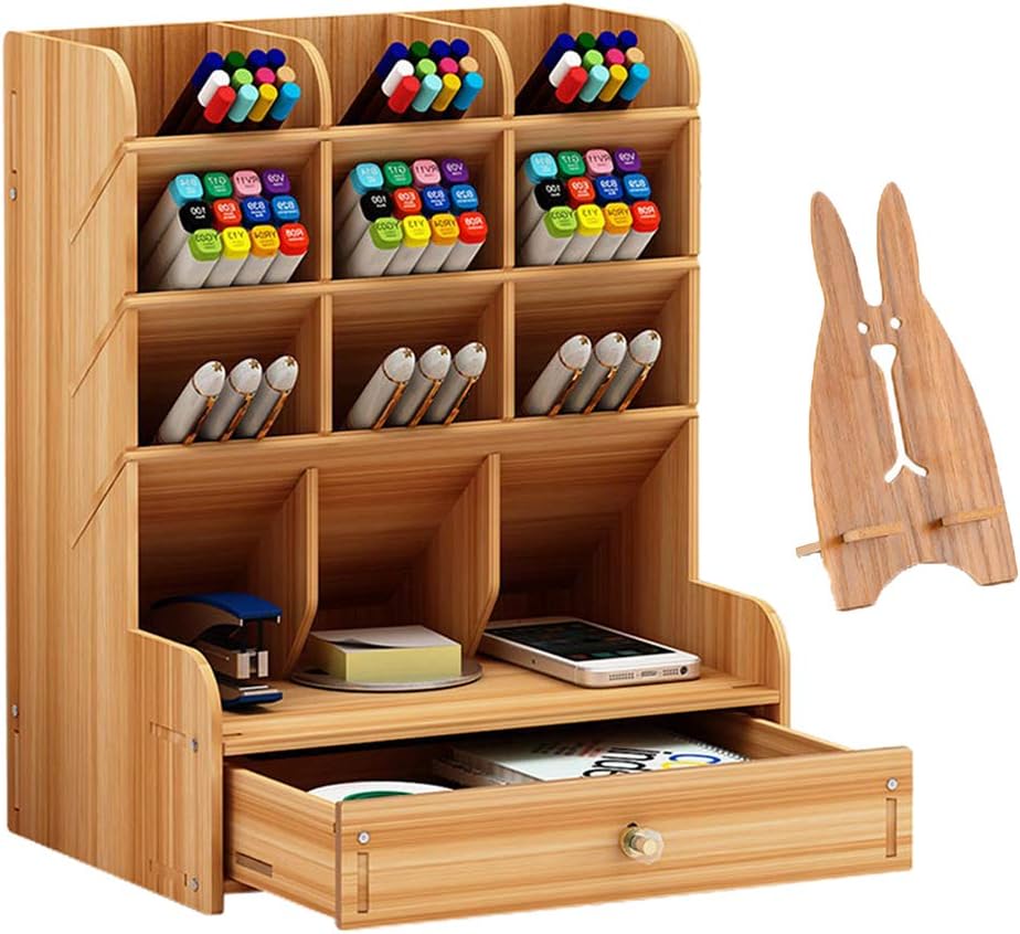 Wooden Desk Organizer, Multi-Functional DIY Pen Holder Storage Box Desktop Stationary