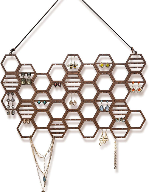 Load image into Gallery viewer, Hanging Holder Organizer Wall Display Jewelry for Stud Earrings Necklaces (Walnut)
