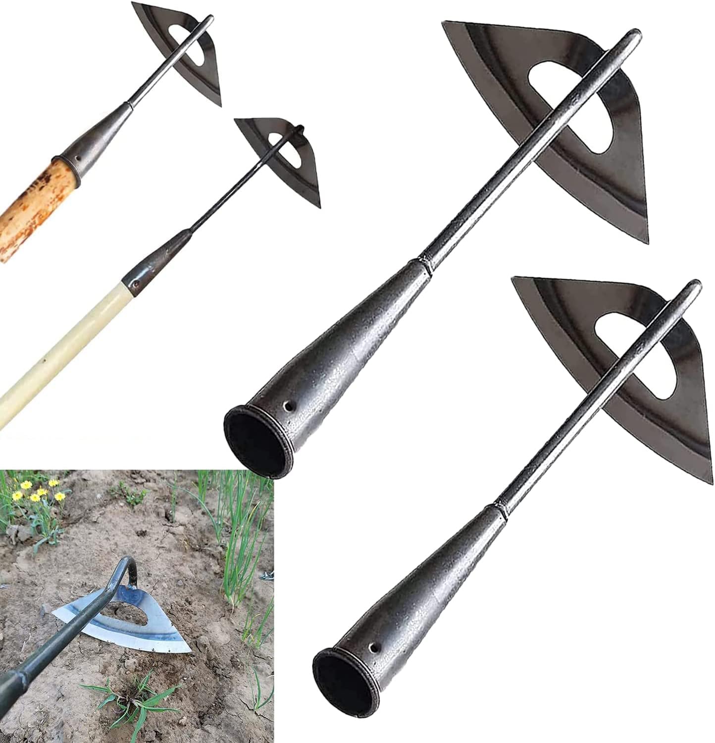 2 Pieces Durable All-Steel Gardening Hand Tools Hoe