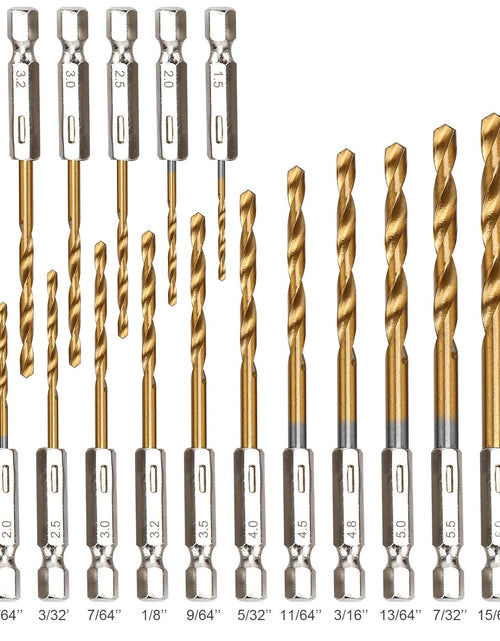 Load image into Gallery viewer, 19PCS Premium Hex Drill Bit Set, Titanium Drill Bits Set 1/16&quot;-1/4&quot;
