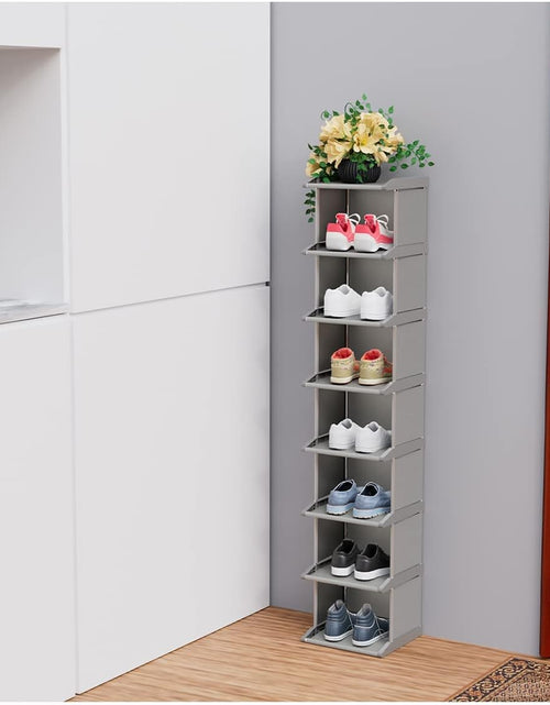 Load image into Gallery viewer, 8 Tiers DIY Narrow Stackable Free Standing Shoes Storage Tall Organizer Vertical Entryway Hallway Shelf
