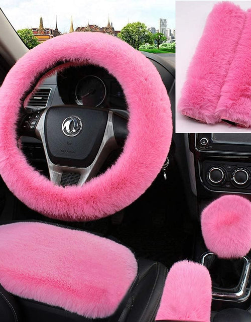 Load image into Gallery viewer, 6pcs/Set Soft Fluffy Faux Wool Steering Wheel Cover &amp; Seatbelt Shoulder
