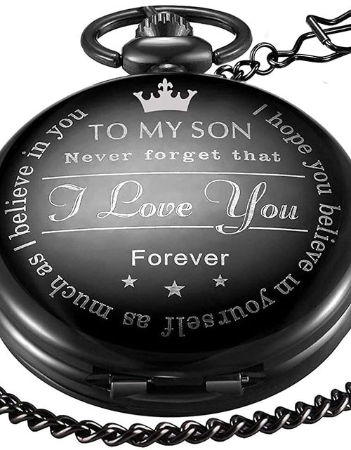 Load image into Gallery viewer, Pocket Watch with Chain, Engraved to My Son, I Love You Pocket Watches
