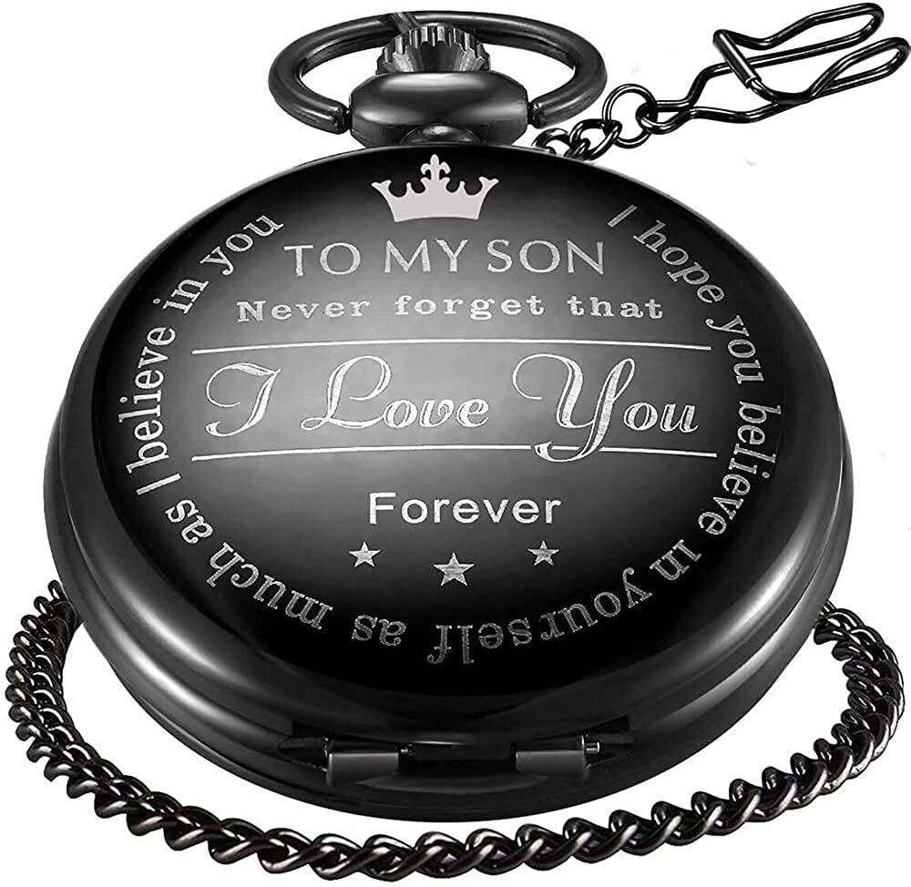 Pocket Watch with Chain, Engraved to My Son, I Love You Pocket Watches