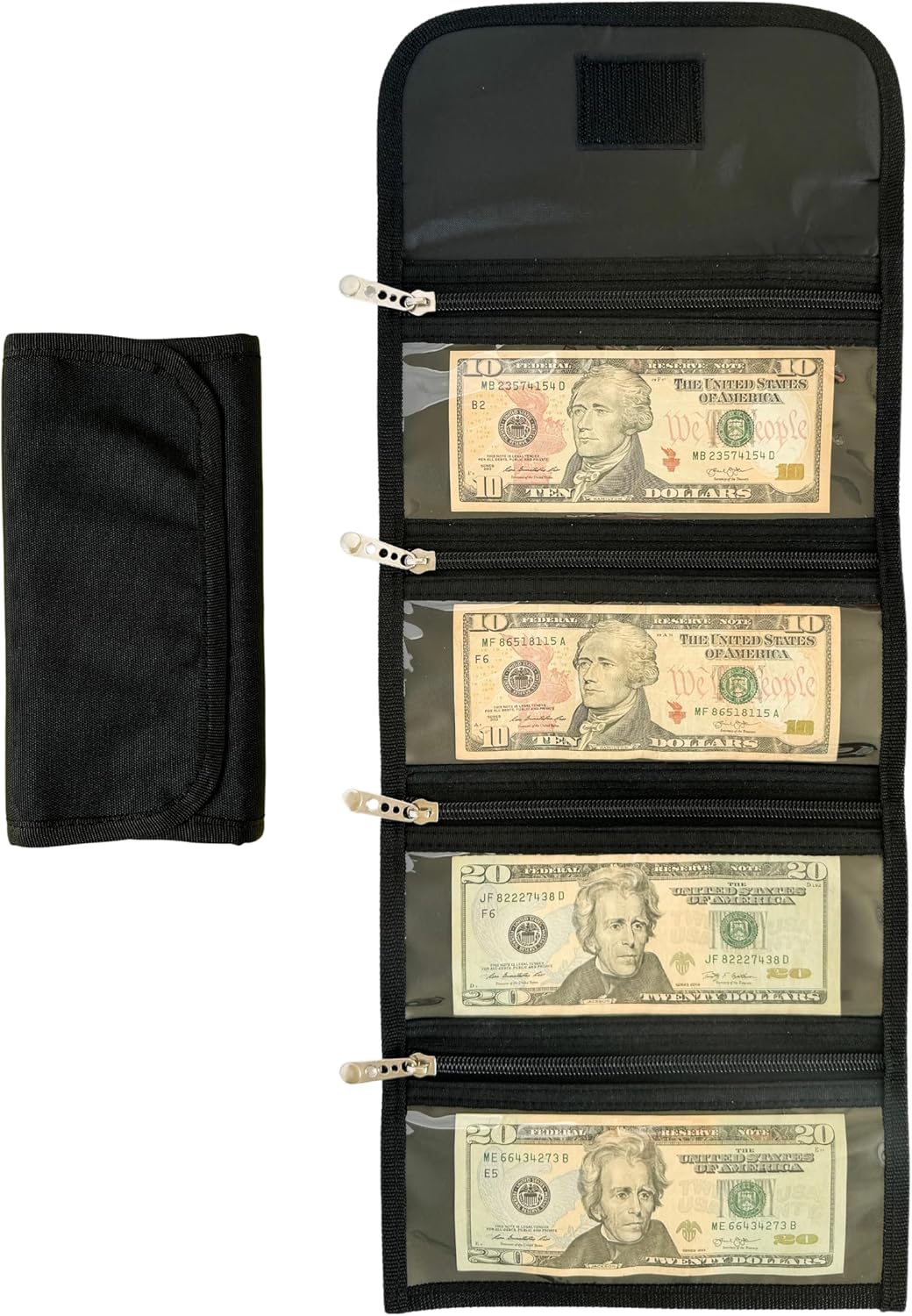Money Organizer, Cash Wallet with 4 Zipper Slots - Money Organizer for Budget