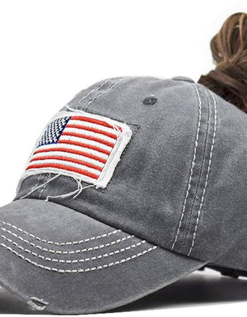 Load image into Gallery viewer, Ponytail Hat for Women American-Flag Pony Tail Caps High Bun
