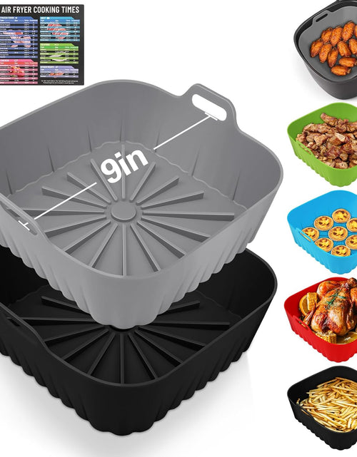 Load image into Gallery viewer, 9 Inch Reusable Air Fryer Pot - Air Fryer Accessories - Air Fryer Inserts for 6 to 9 QT for Oven Microwave Accessories (9 Inch-Grey+Black)
