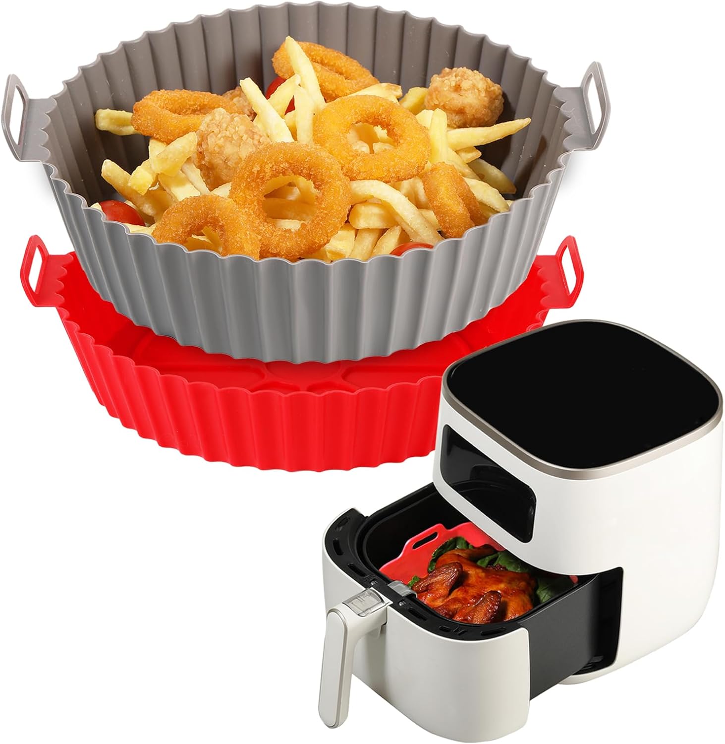 2 Pcs Reusable Non-Stick Air Fryer Basket Bowl Fit 3-5QT Air fryer Baking Replacement of Flammable Parchment Paper(Round, 6.5 Inch)