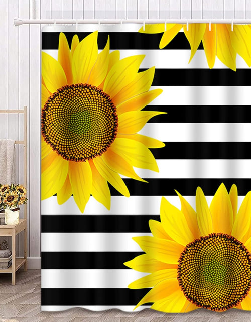 Load image into Gallery viewer, Shower Curtain Waterproof Home Decor Brown Bright Sunflowers Striped Black and White Pattern,66 x 72 inches
