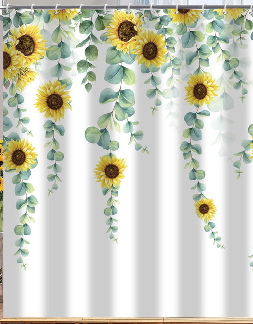 Load image into Gallery viewer, Eucalyptus Sunflower Shower Curtain Sage Green Spring Watercolor Leaves Farmhouse Decor, 72"x72"
