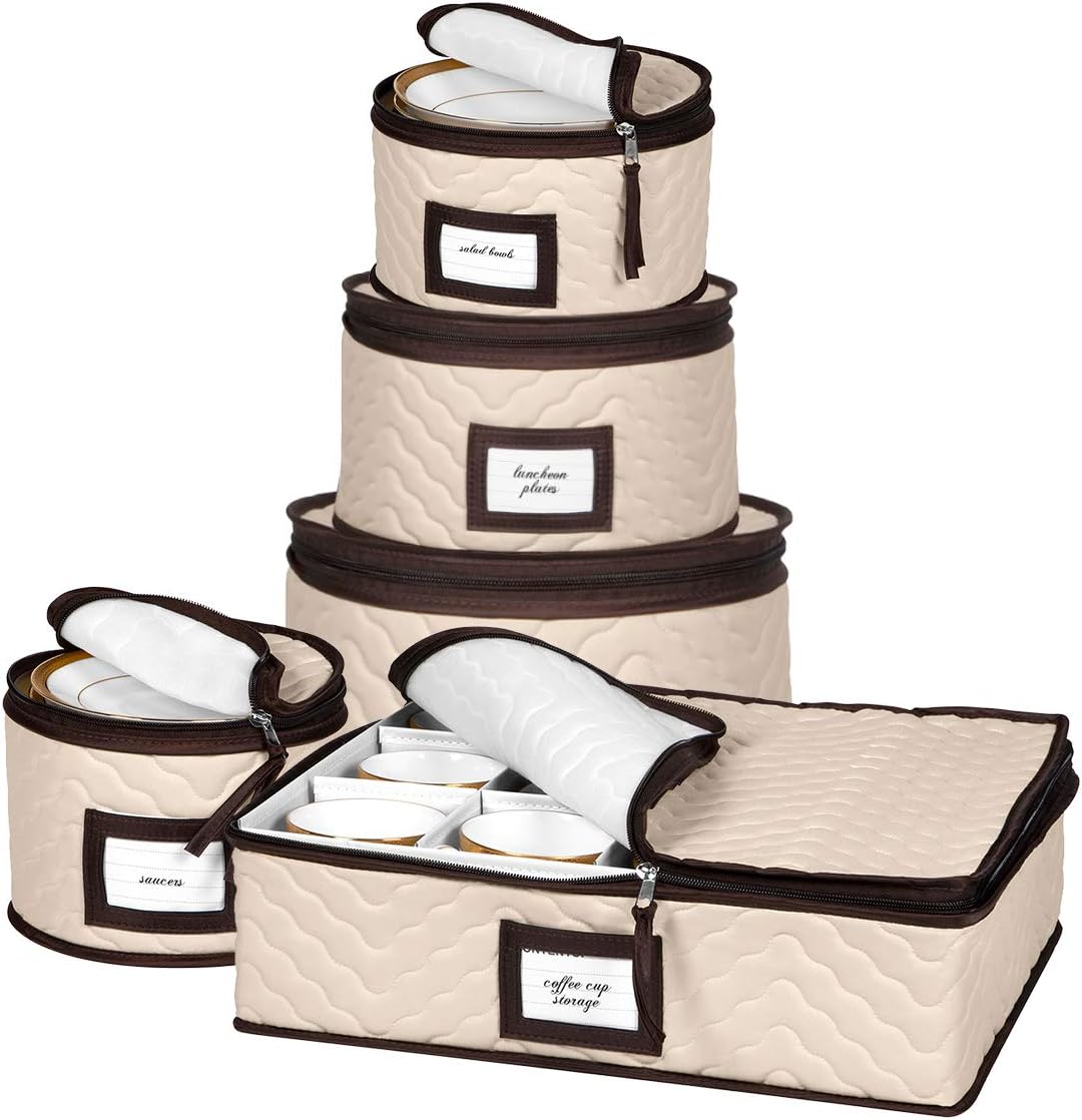 5-Piece Set Moving Boxes for Dinnerware, Glasses, Plates, Mugs and Saucers Sturdy Quilted Microfiber Dish Organizer