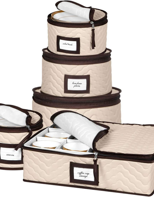 Load image into Gallery viewer, 5-Piece Set Moving Boxes for Dinnerware, Glasses, Plates, Mugs and Saucers Sturdy Quilted Microfiber Dish Organizer
