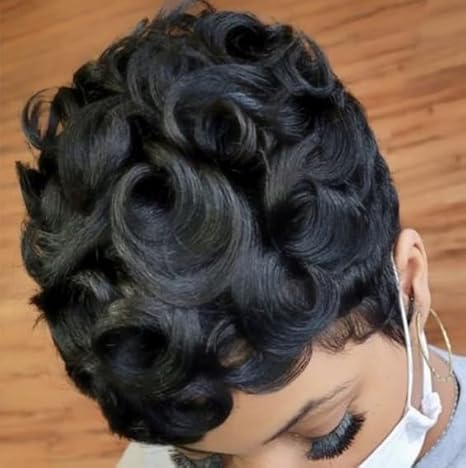 Pixie Cut Wig Natural Black Short Wigs for Black Women Short Wavy Hair