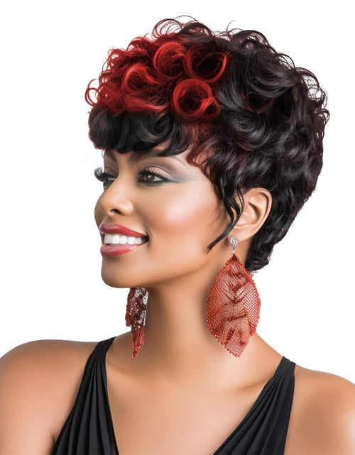 Load image into Gallery viewer, Short Cut Wig Black Mixed With Red Curly Wigs Natural Black Mixed Red
