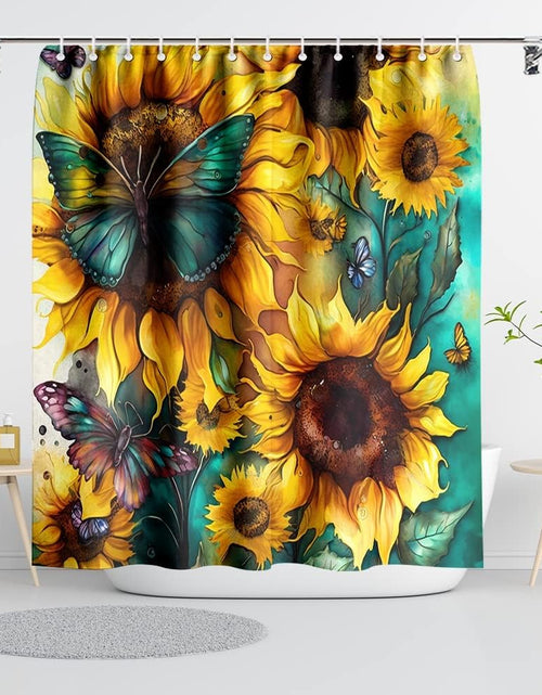 Load image into Gallery viewer, Big Yellow Sunflower Shower Curtain with Hooks Summer Waterproof Floral Decorative Bathroom Curtain Set, 72&quot;x72&quot; Seamless
