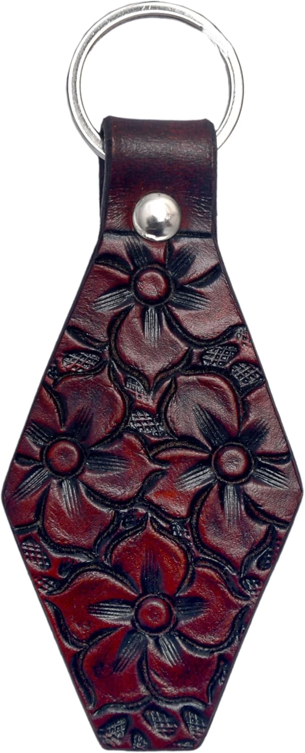 Hand Tooled/Painted/Antiqued Leather Key Chains, Antique Floral