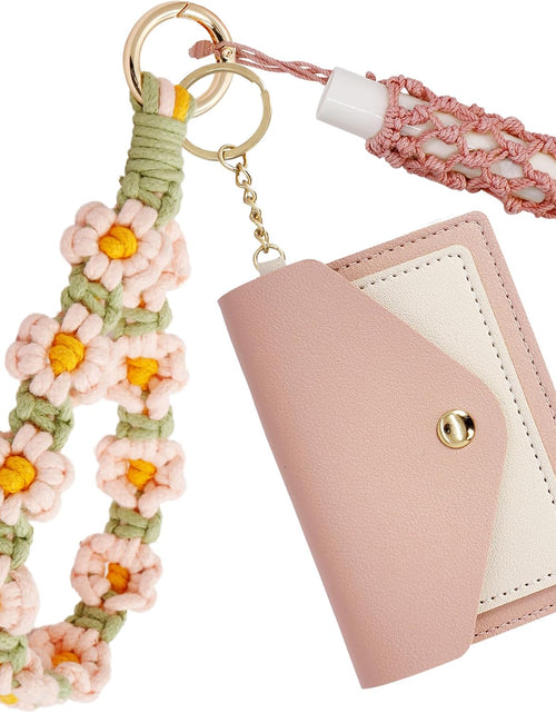 Load image into Gallery viewer, Boho Wristlet Keychain Wallet Lipstick Holder Handmade Wristband Bracelet, Pink Green

