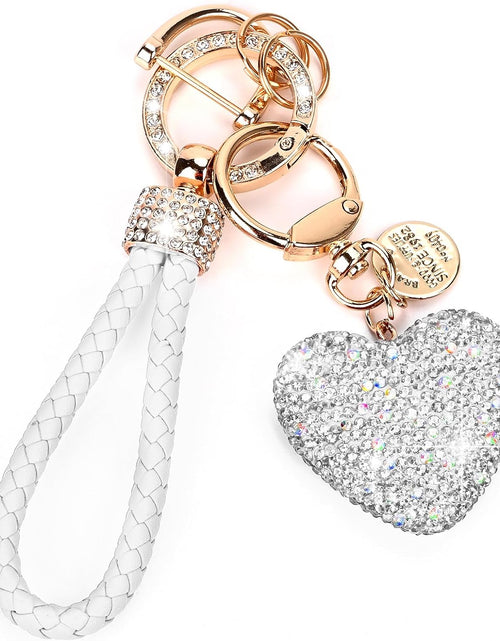 Load image into Gallery viewer, Car Keychain for Women with Rhinestone Heart Shape Bling Girl Cute Keychain, White
