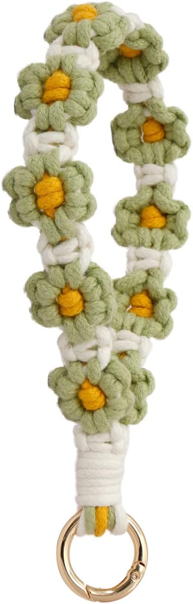 Handmade Keychain Wristlet Key Chain Wrist Lanyard for Keys, Green