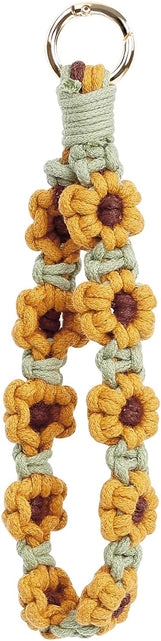 Load image into Gallery viewer, Boho Macrame Keychain Wristlet Keychain Weave Exquisite Keyring Holder Bracelet Handmade, Yellow Flower
