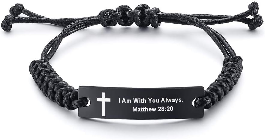 Religious Bible Verse Bracelet Scripture Quotes Inspirational Bracelet Faith Christian Adjustable Cord (Matthew 28:20)