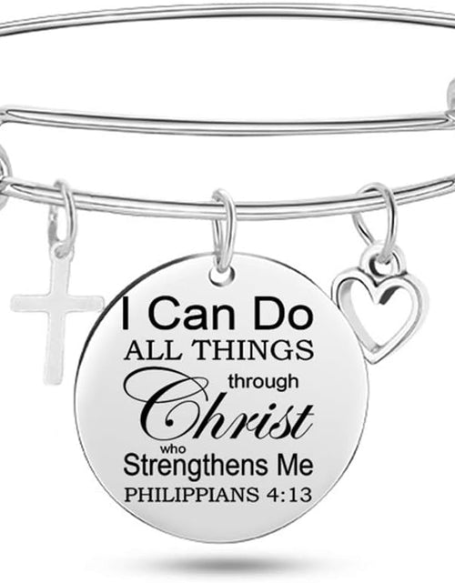 Load image into Gallery viewer, Jewelers Stainless Steel Adjustable Size Christian Cross Holy Bible Verses Mantra Bangle Bracelet
