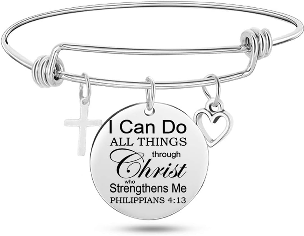 Jewelers Stainless Steel Adjustable Size Christian Cross Holy Bible Verses Mantra Bangle Bracelet