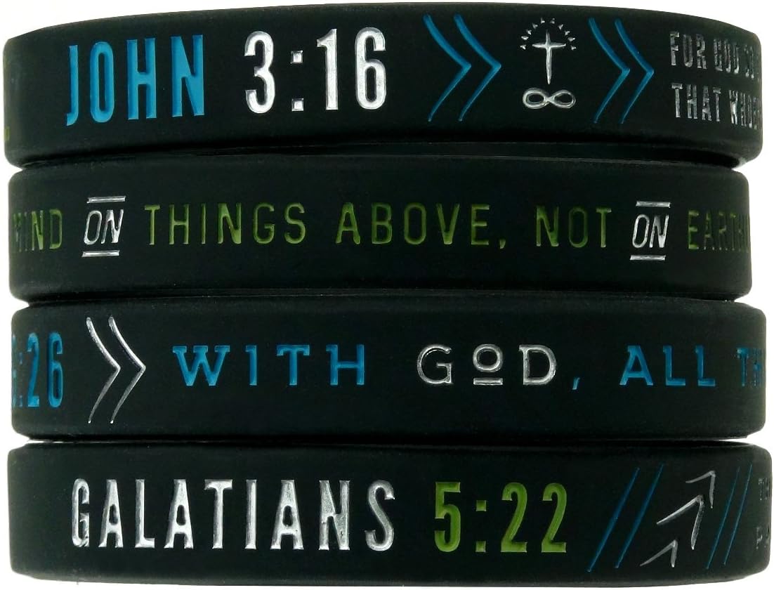Christian Silicone Wristbands w/Scriptures (Set of 4) - Unisex Bible Verse Jewelry for Men Women Teens