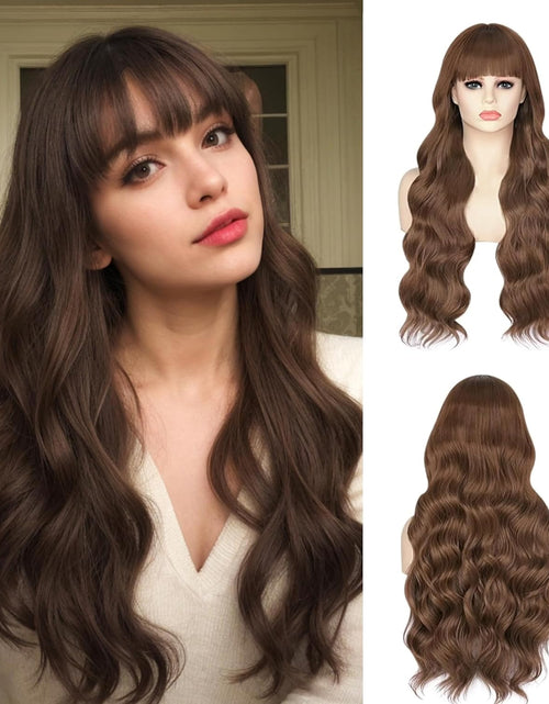 Load image into Gallery viewer, Long Dark Brown Wavy Wear and Go Glueless Wig with Bangs Ombre Brown Glueless Wigs
