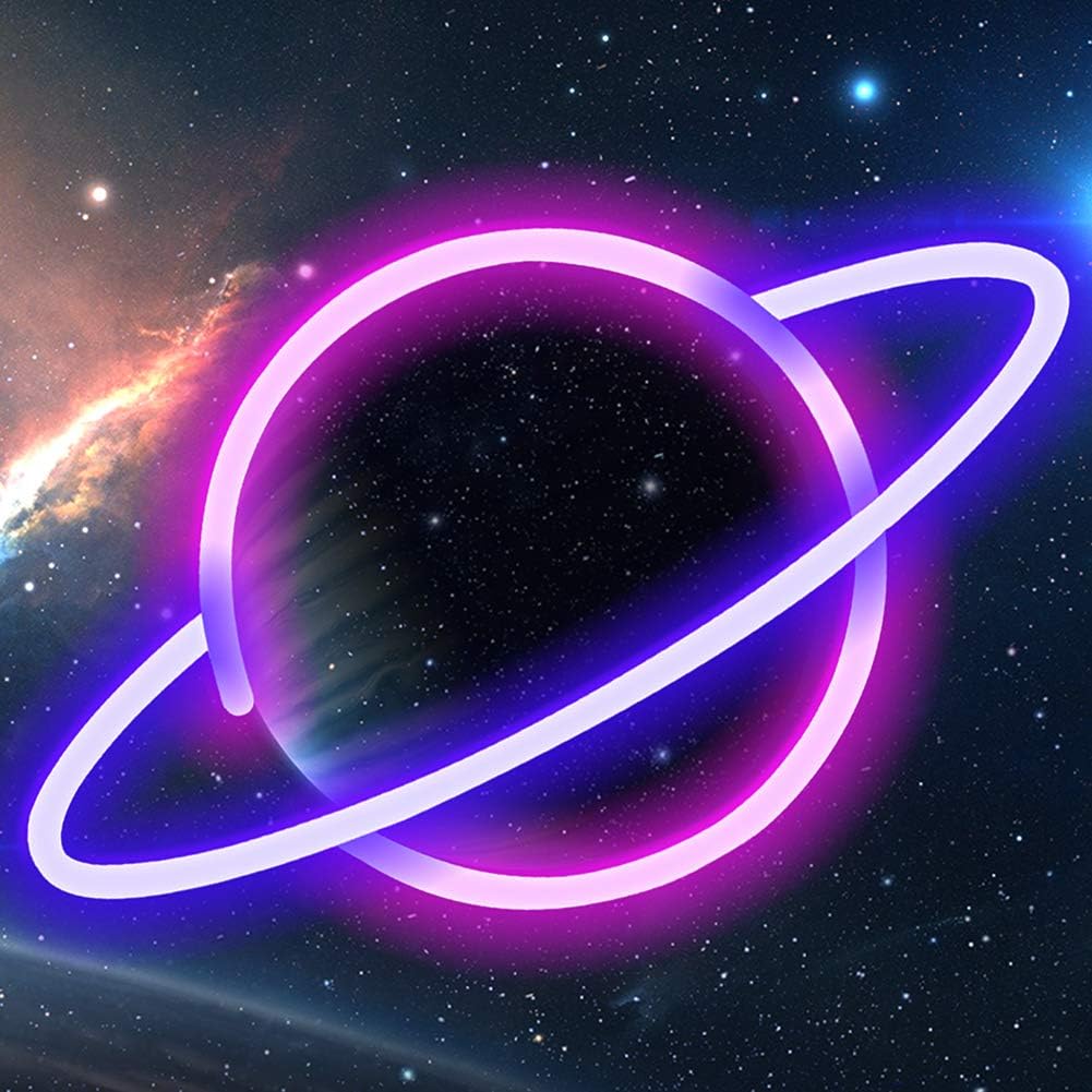 Bright LED Planet Neon Lights, USB or Battery Powered Planet Neon Signs for Wall Decor