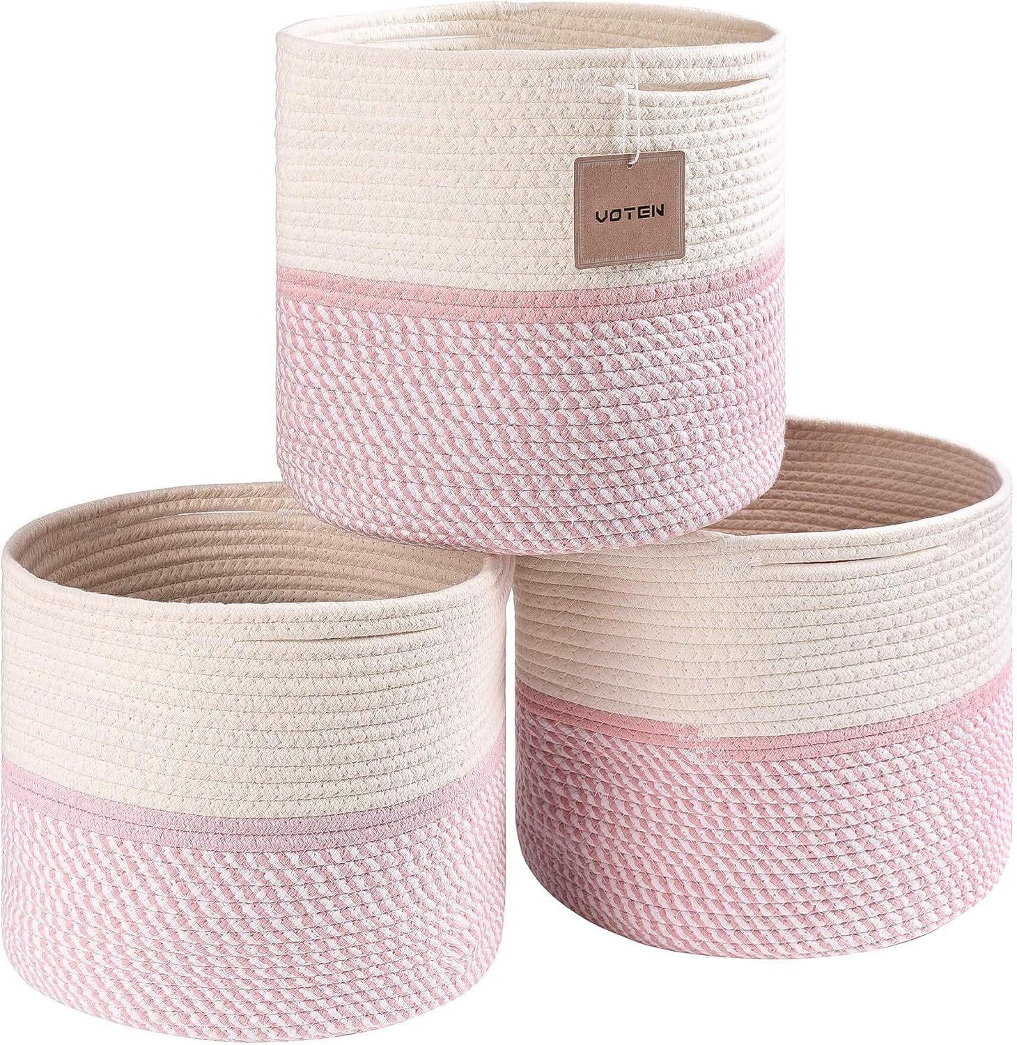 Cube Storage Baksets Bins 11x11’’ Fit 12x12’’ Organizer Bookcases Shelving, 3-Pack Off White/Mixed Pink