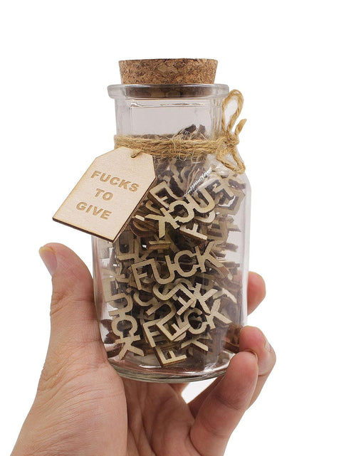 Load image into Gallery viewer, Jar of Fucks (5oz) - Gift Jar, Wooden Cutout Letter Piece, Bad Mood Vent, Spoof Birthday, Holiday Gift to Friend - Funny Gift for Valentine&#39;s Day
