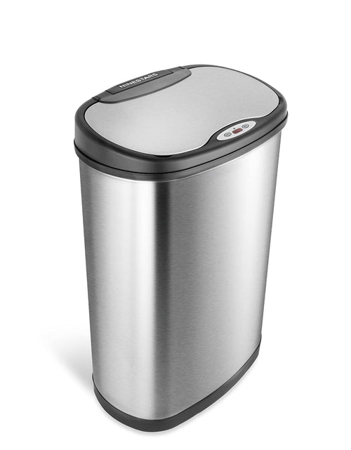 Load image into Gallery viewer, Automatic Touchless Motion Sensor Oval Trash Can with Black Top, 13 gallon/50 L, Stainless Steel

