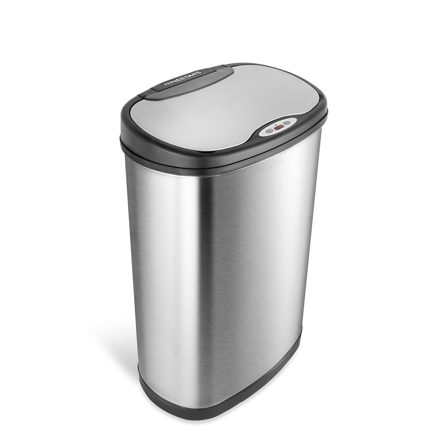Automatic Touchless Motion Sensor Oval Trash Can with Black Top, 13 gallon/50 L, Stainless Steel