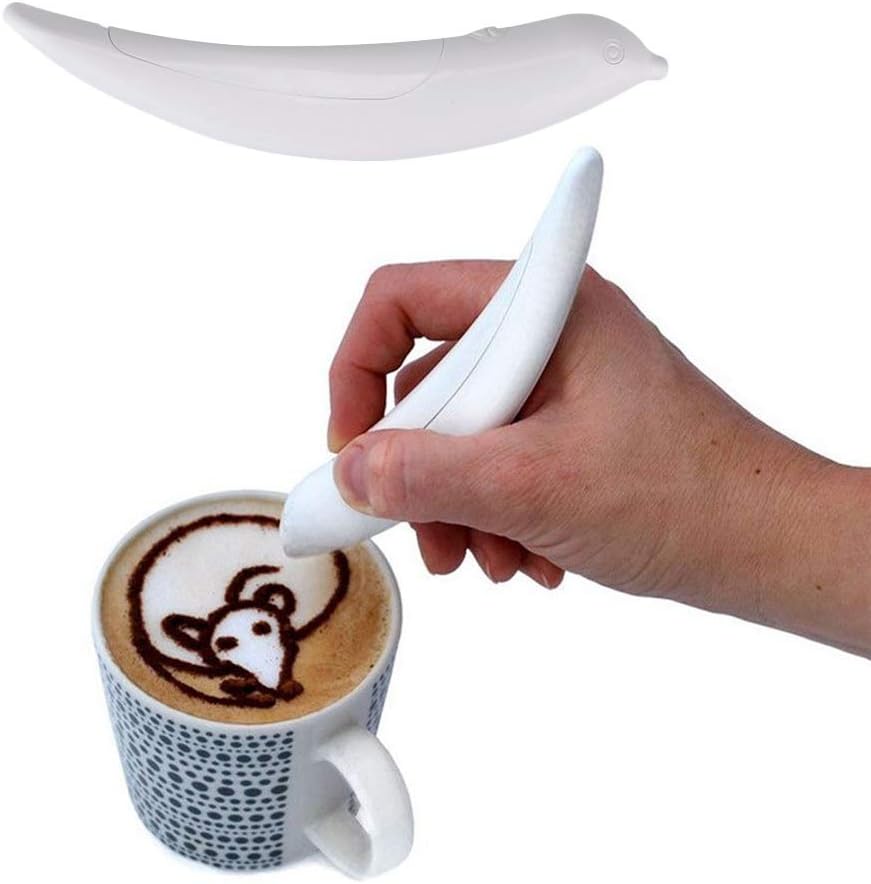 Latte Art Pen, White Spice Pen Electric Coffee Pen for Latte & Food DIY, Cocoa Powder, Ground Sugar (White)