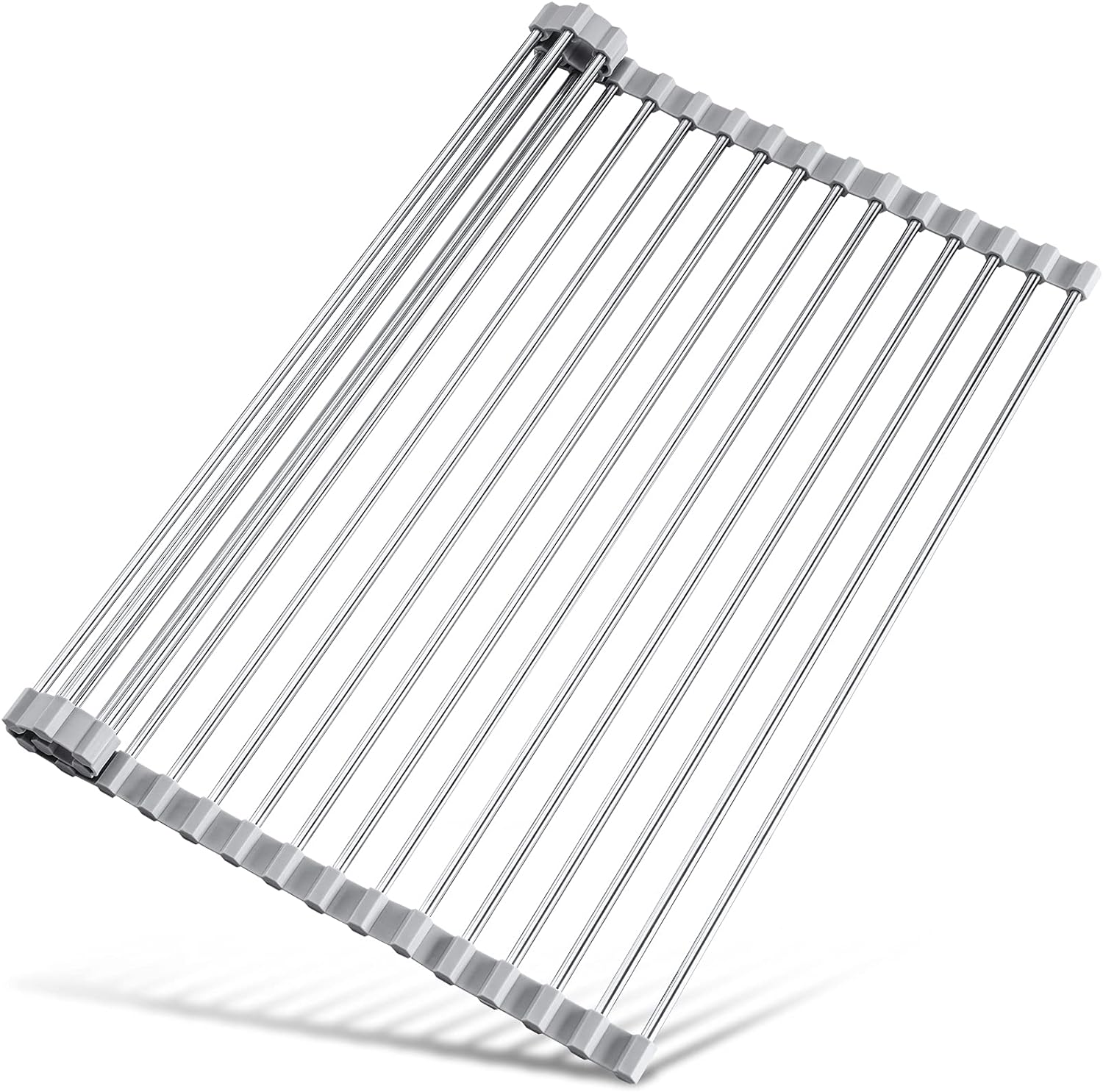 Roll Up Dish Drying Rack Over Sink Drying Rack Sink Cover Kitchen Sink Accessories Gadget, 17.7" x 15.5" , Grey