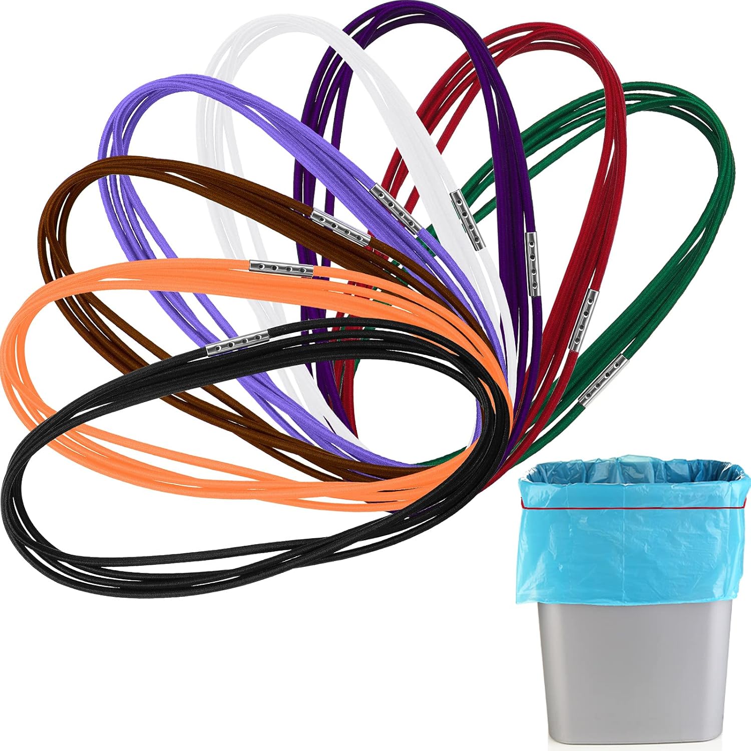 8 Pieces 3.28 Ft Trash can Bands Large Rubber Bands Garbage Can Bag Holder 13-30 Gallon Garbage Can, 8 Colors