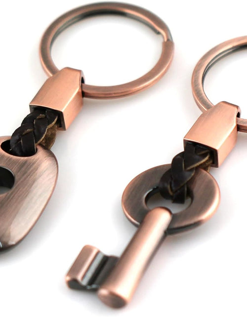 Load image into Gallery viewer, Fashion Leather Couple Keychain Key Chain Ring Keyring Key Fob Key &amp; Lock 83513-2(Copper)
