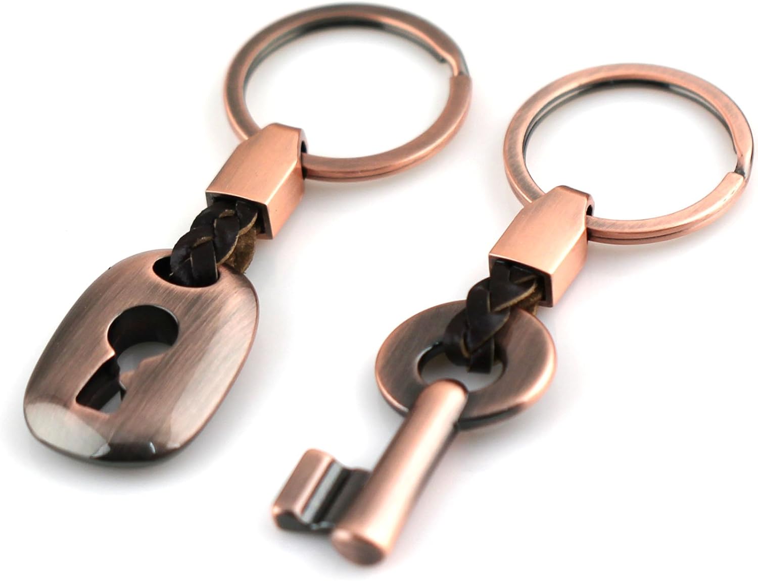 Fashion Leather Couple Keychain Key Chain Ring Keyring Key Fob Key & Lock 83513-2(Copper)